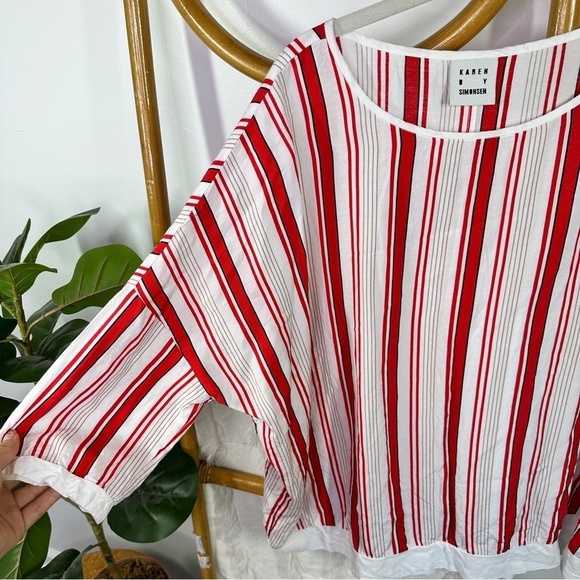 Karen By Simonsen Red and White Striped Blouse - Picture 4 of 8